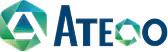 ATECO logo with a green and blue hexagonal graphic on a black background.